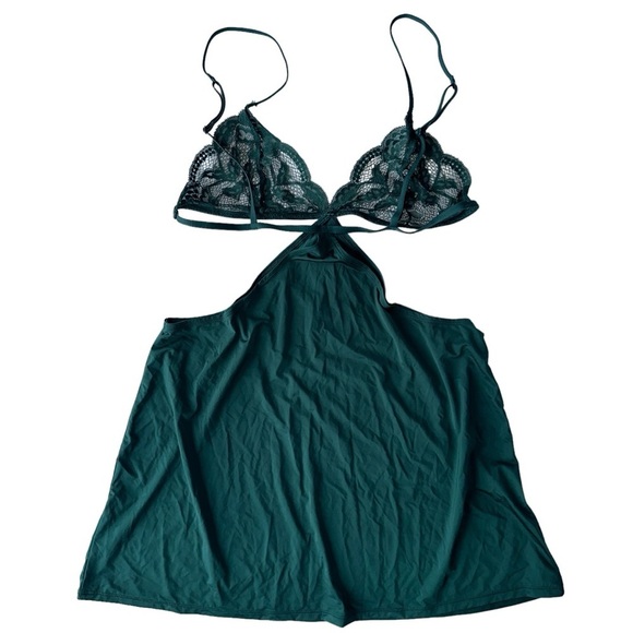 LA SENZA BABYDOLL CAMI TOP WOMENS M DARK GREEN SHEER LACE BRA SEXY  LINGERIE - Picture 15 of 15